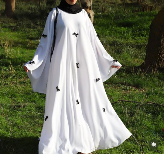 Bow Embellished Double Georgette Abaya
