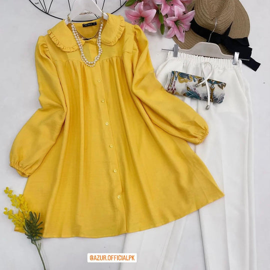 Frilled Collar Cotton Tunic & Trousers Set