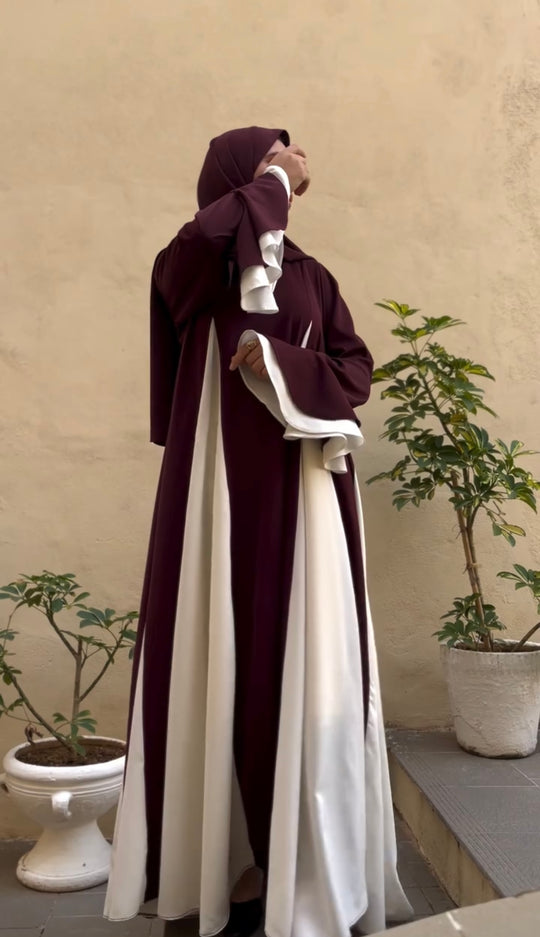 Two-Tone Double Georgette Flared Abaya