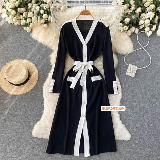 Black Gown Style Button Down Dress