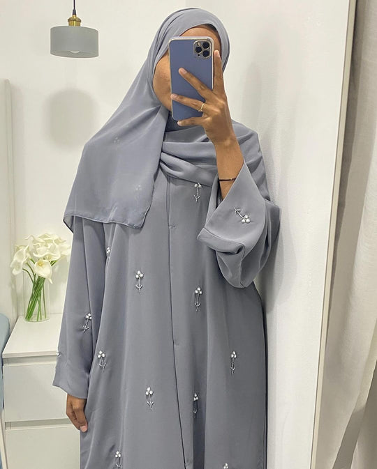 Pearl-Embellished Double Georgette Abaya