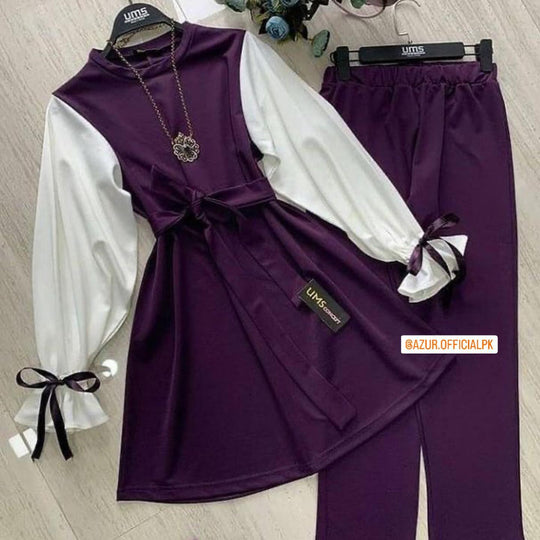 Contrast Bow Sleeve Shirt with Trousers