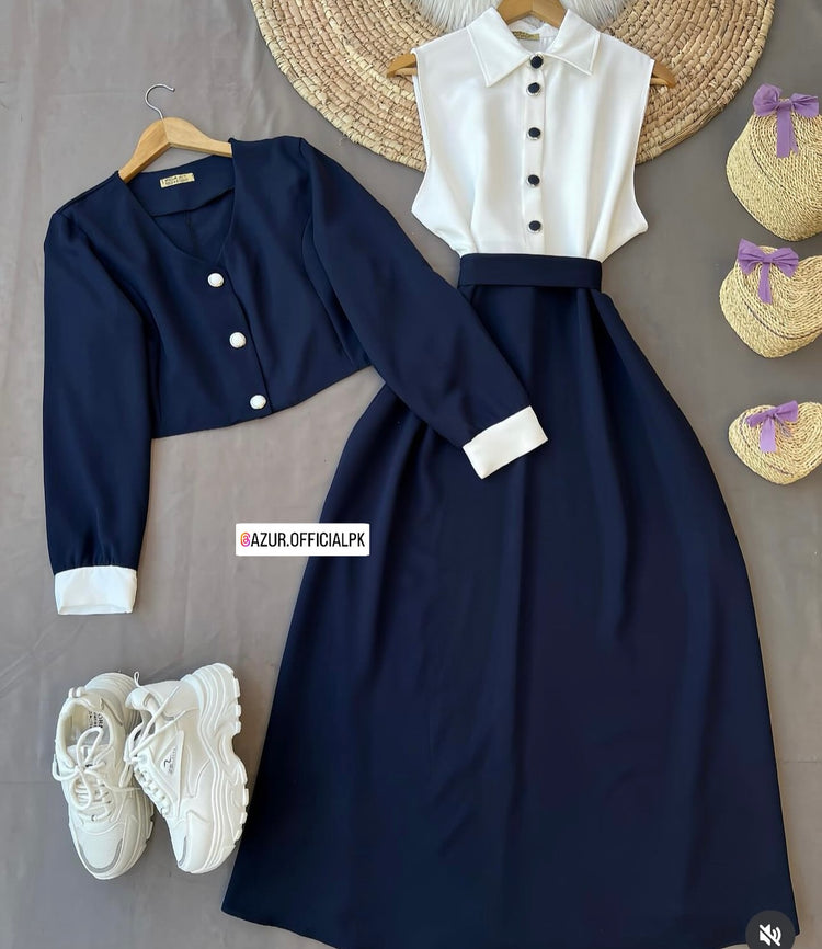 Double Georgette Trio Set – Shirt, Skirt & Jacket