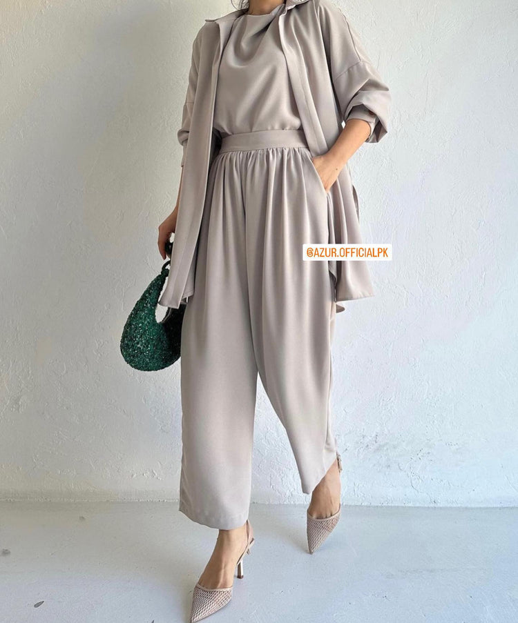 Chic Triple-Piece Ensemble in Double Georgette