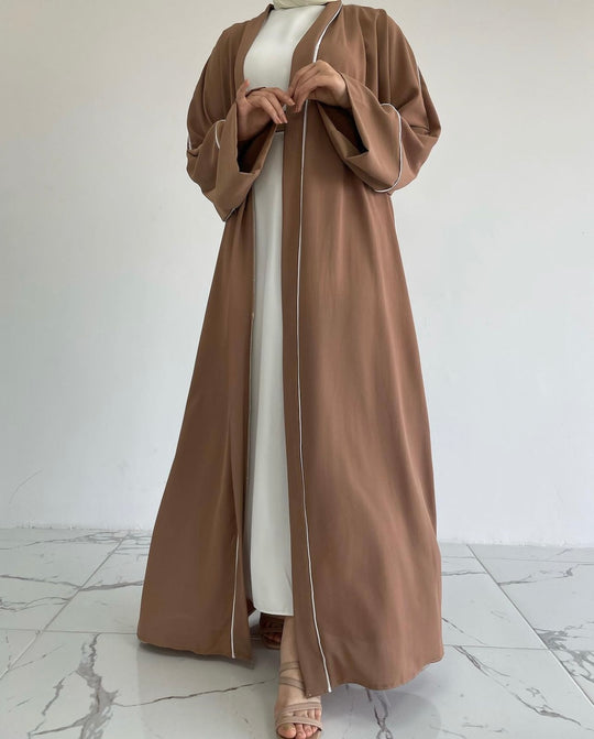 Elegant Contrast-Trim Abaya Set