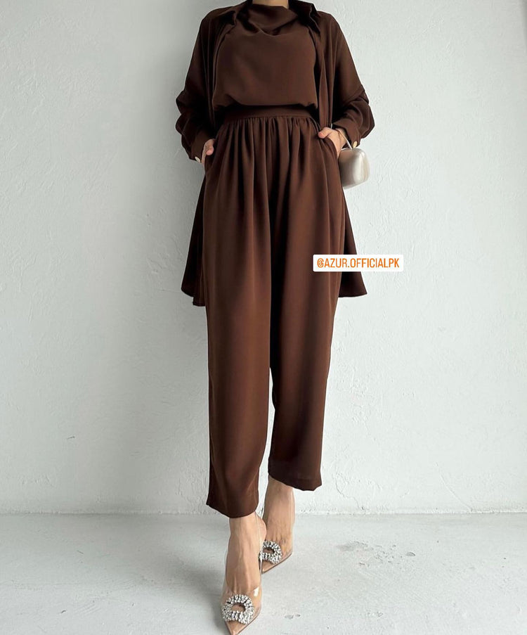 Chic Triple-Piece Ensemble in Double Georgette