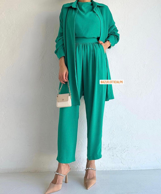 Chic Triple-Piece Ensemble in Double Georgette