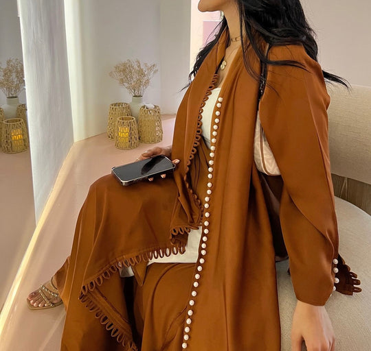 Pearl-Button Double Georgette Gown