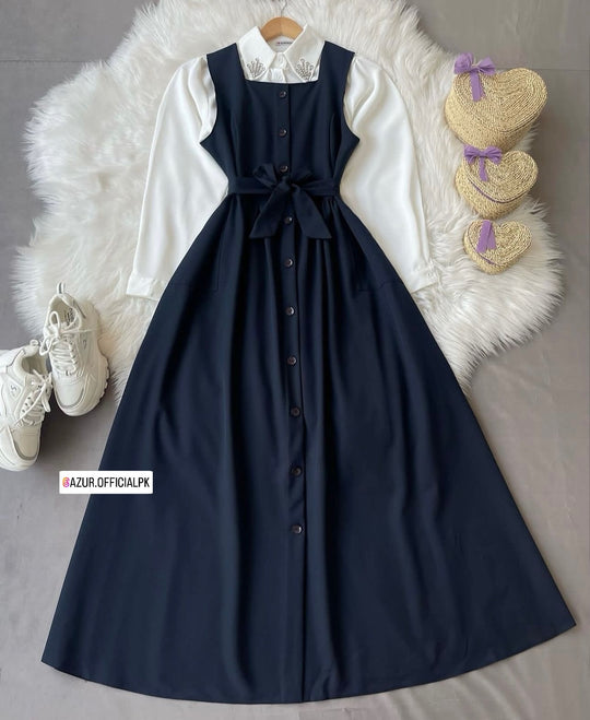 Classic Button-Down Dress with Inner Shirt