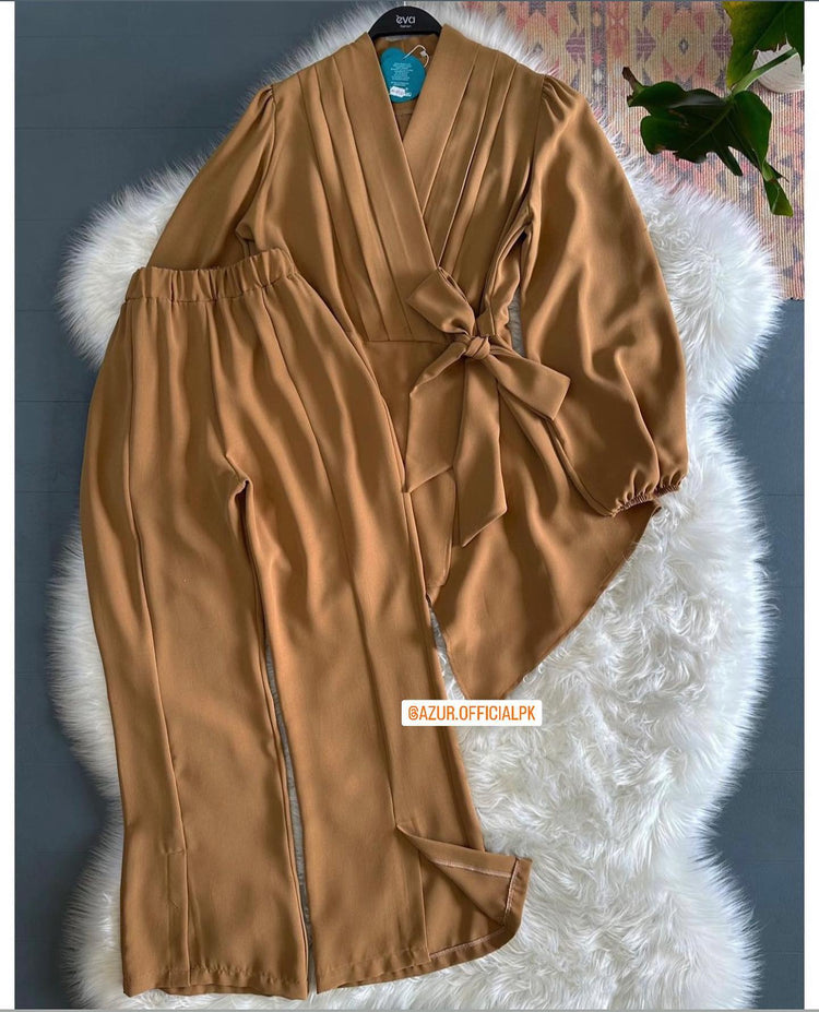 Elegant Wrap-Style Shirt & Trousers Set
