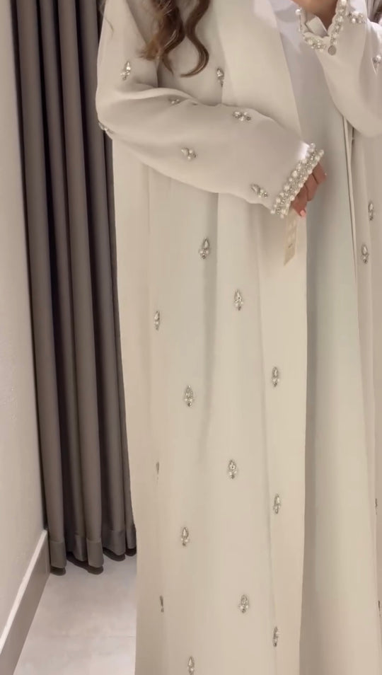 Pearl-Embellished Double Georgette Abaya Set