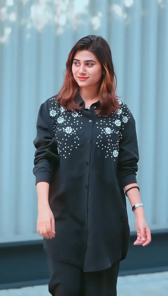 Embellished Double Georgette Shirt & Trousers Set