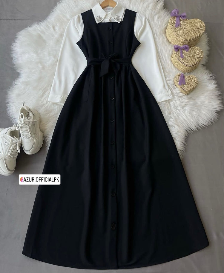 Classic Button-Down Dress with Inner Shirt