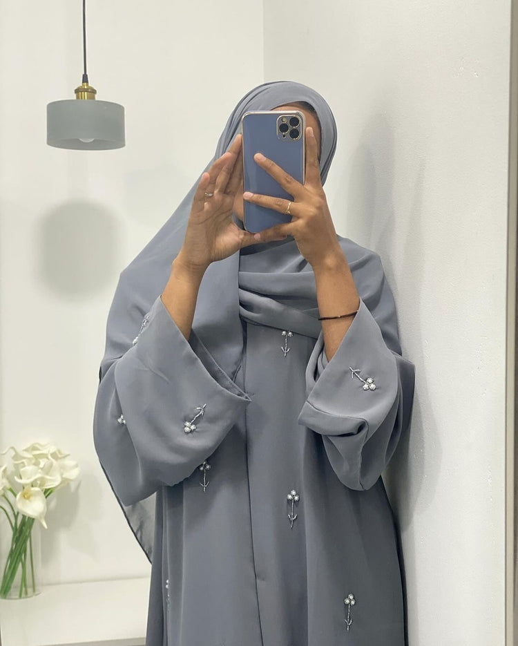 Pearl-Embellished Double Georgette Abaya