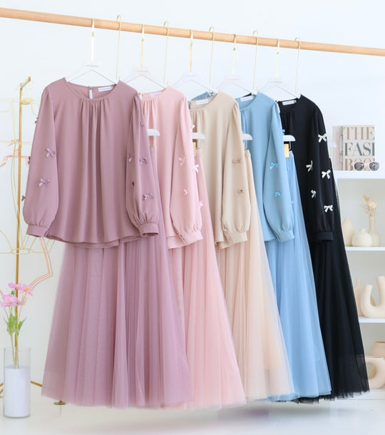 Whimsical Bow Skirt Set – Double Georgette & Net