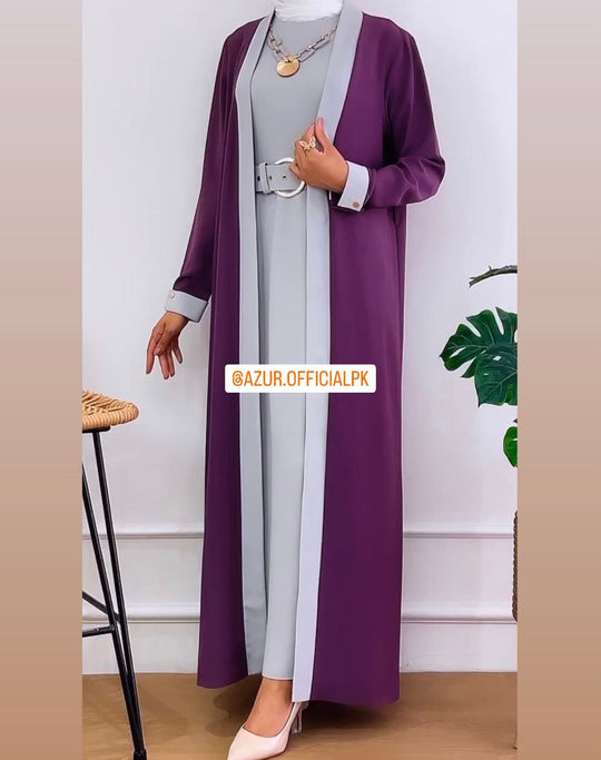 Elegant Contrast Trim Abaya Set