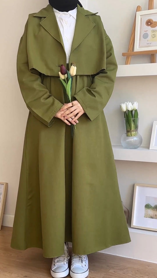 Elegant Cotton Coat Dress with White Shirt