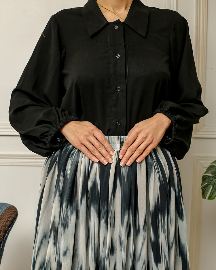 Black Georgette Shirt with Printed Chiffon Skirt