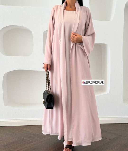 Soft Blush Double Georgette & Chiffon Abaya Set