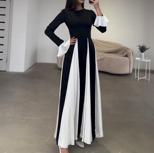 Elegant Contrast Panel Dress in Double Georgette