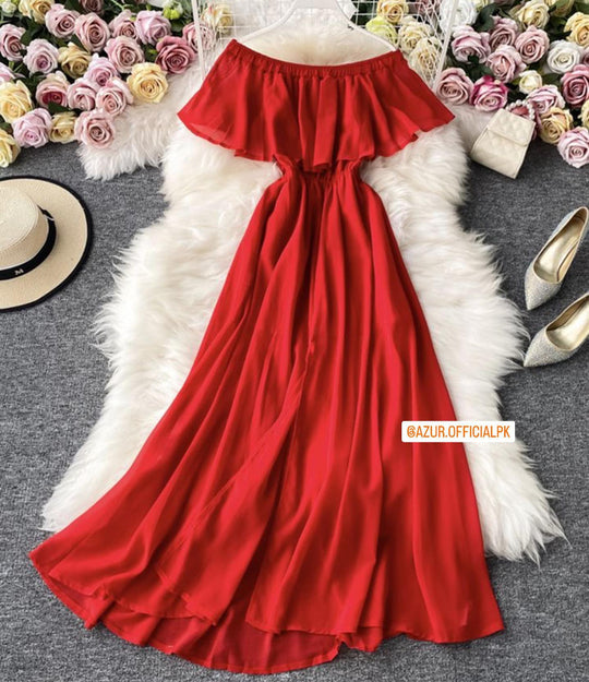 Off-shoulder Red Maxi Dress