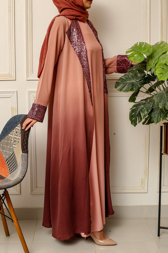 Blush Ombre Abaya with Sequin Accents