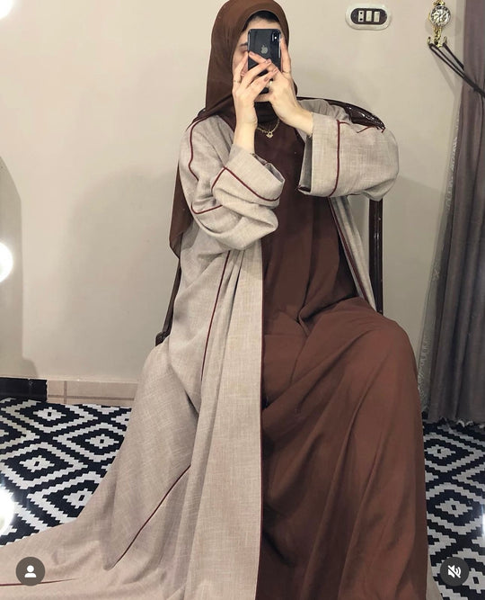 Contrast Trim Abaya with Inner