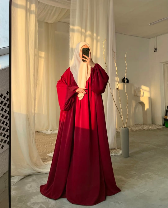 Flowing Red Abaya with Elegant Simplicity