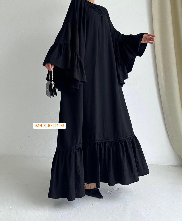Ruffle Sleeve Linen Maxi Dress