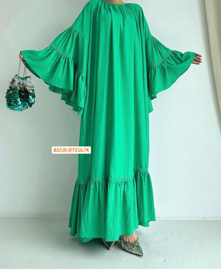 Ruffle Sleeve Linen Maxi Dress
