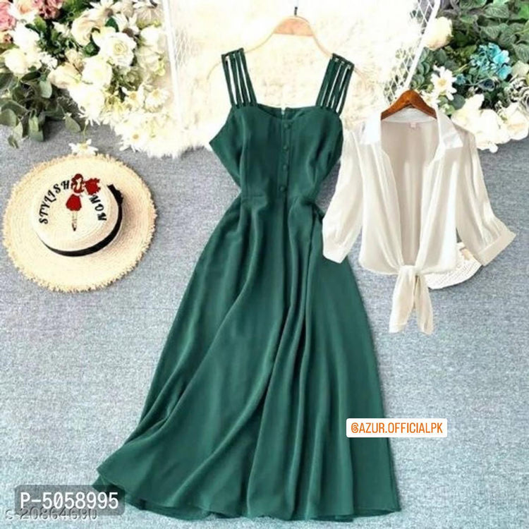 Strap Midi Dress with White Shirt
