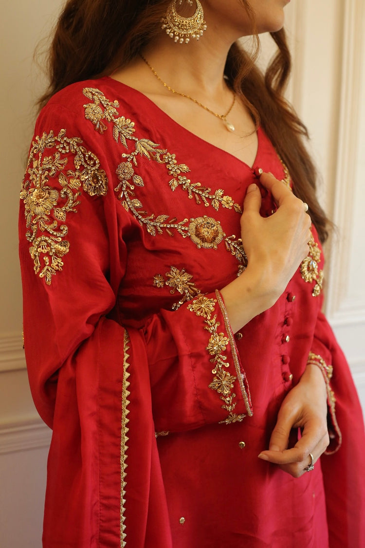 Embroidered Russian Silk Suit with Chiffon Dupatta