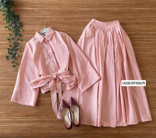 Cotton Co-Ord Set – Button-Up Shirt & Flowy Skirt