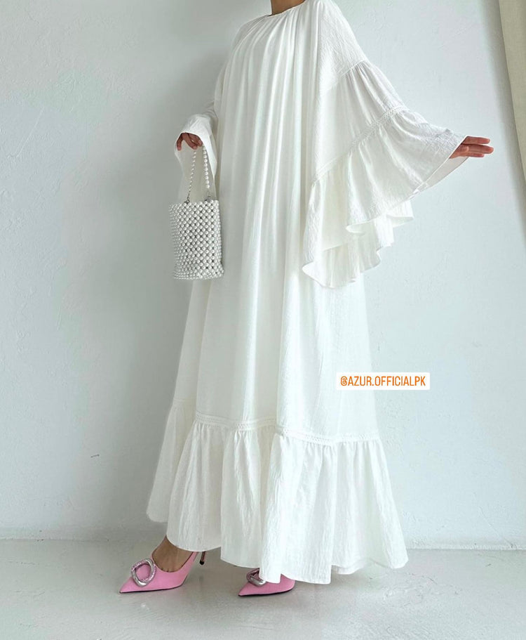 Ruffle Sleeve Linen Maxi Dress