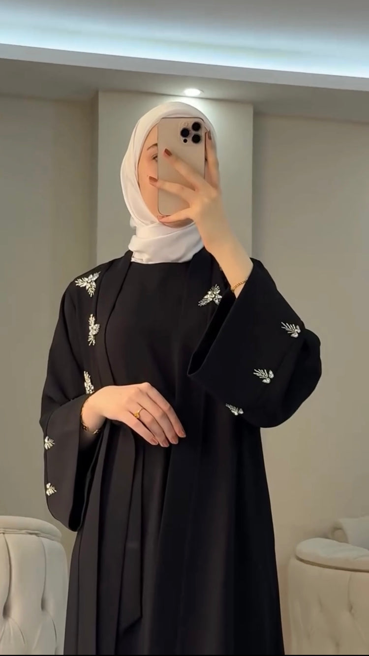Embroidered Double Georgette Open Abaya Set with Inner Dress