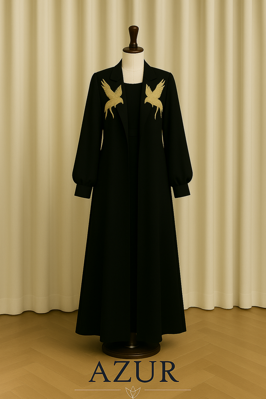 Bird Motif Gown Set – Double Georgette Elegance