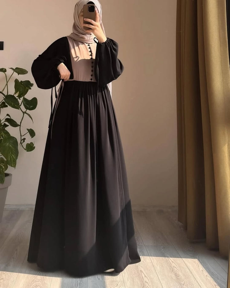 Two-Tone Modest Flowy Abaya Dress – Double Georgette