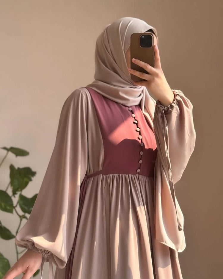 Two-Tone Modest Flowy Abaya Dress – Double Georgette
