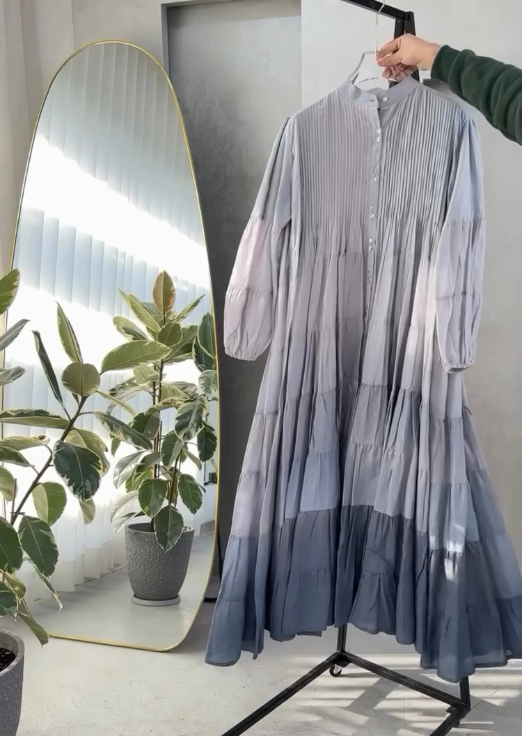 Elegant Cotton Lawn Pleated Tiered Maxi Dress