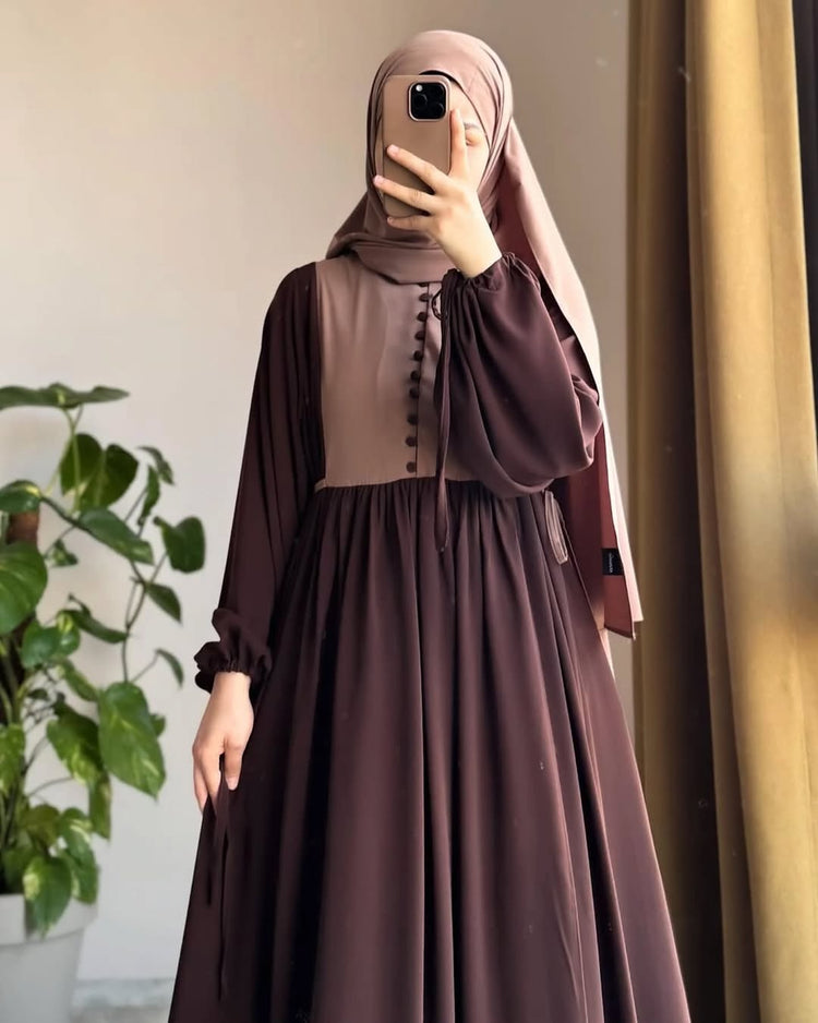 Two-Tone Modest Flowy Abaya Dress – Double Georgette