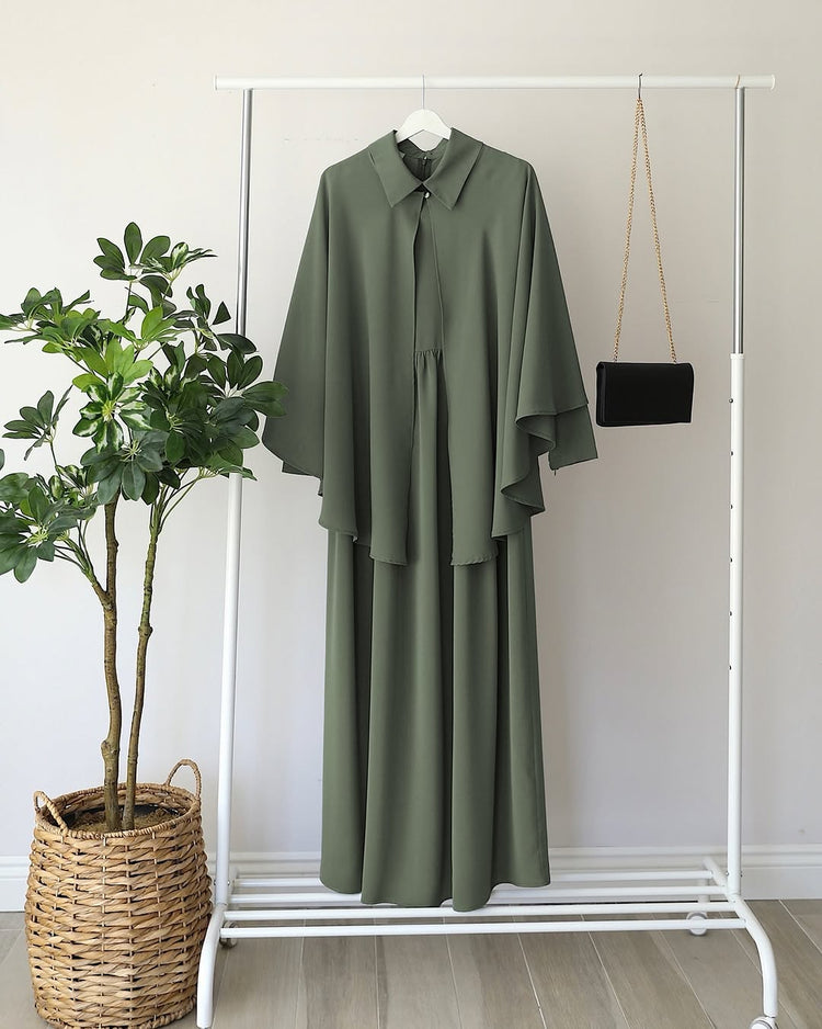 Elegant Double Georgette Maxi with Cape Overlay