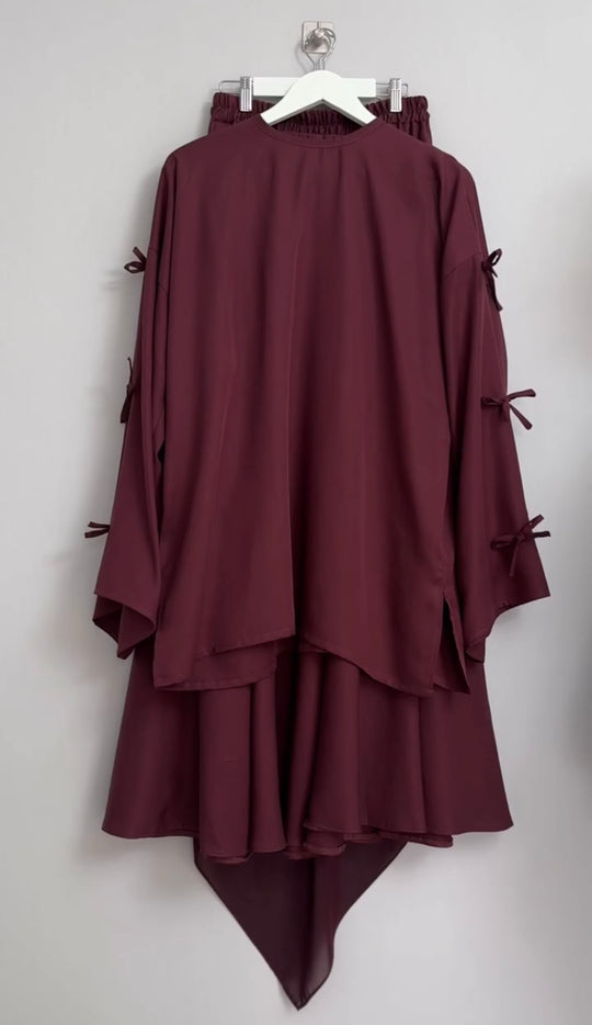 Burgundy Three-Piece Modest Set – Double Georgette Shirt, Skirt & Stole