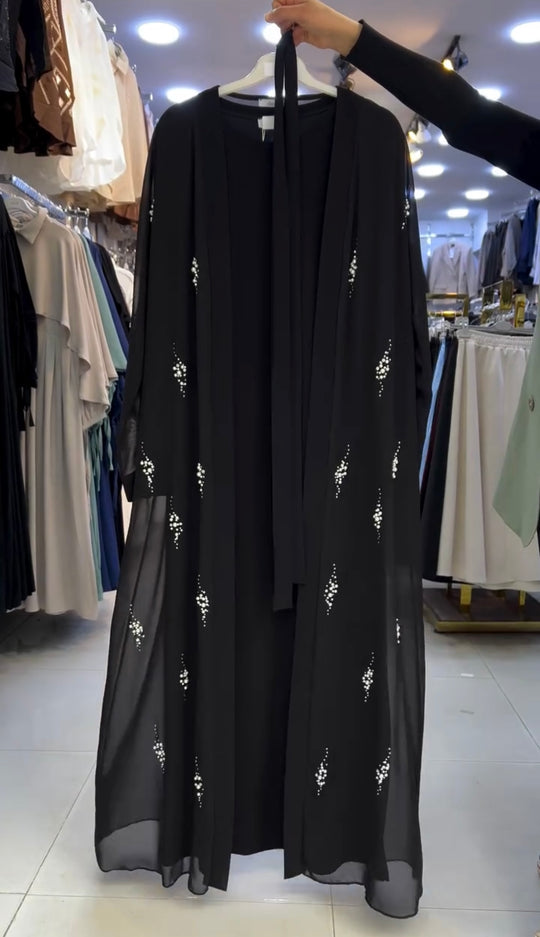 Elegant Black Chiffon Abaya with Embellished Details