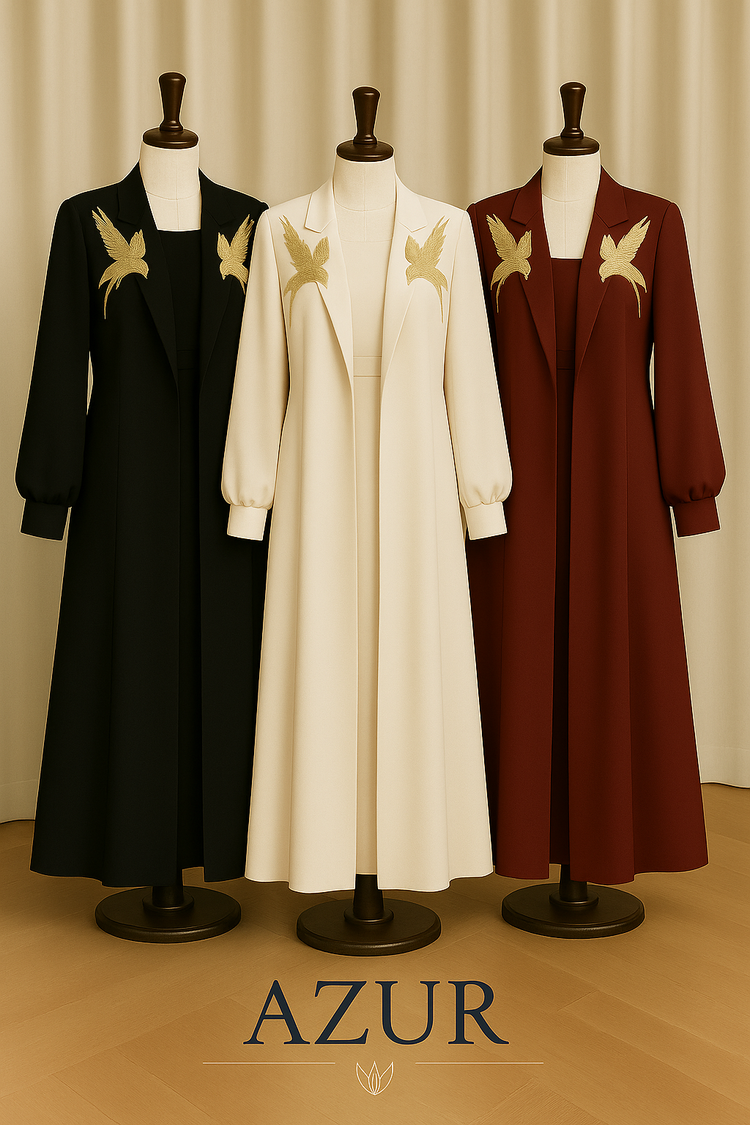 Bird Motif Gown Set – Double Georgette Elegance