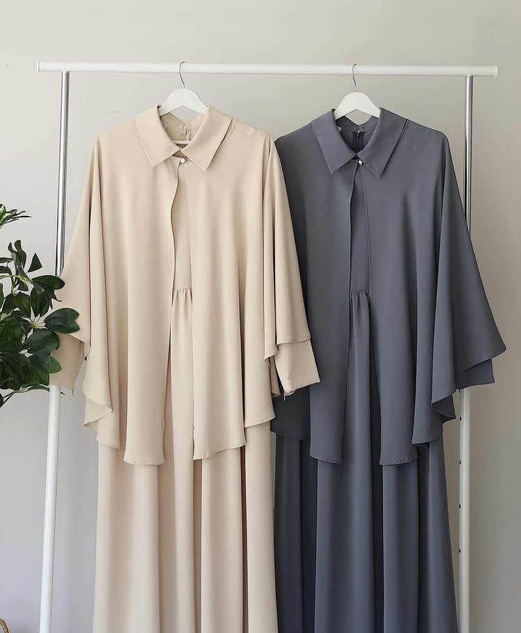 Elegant Double Georgette Maxi with Cape Overlay