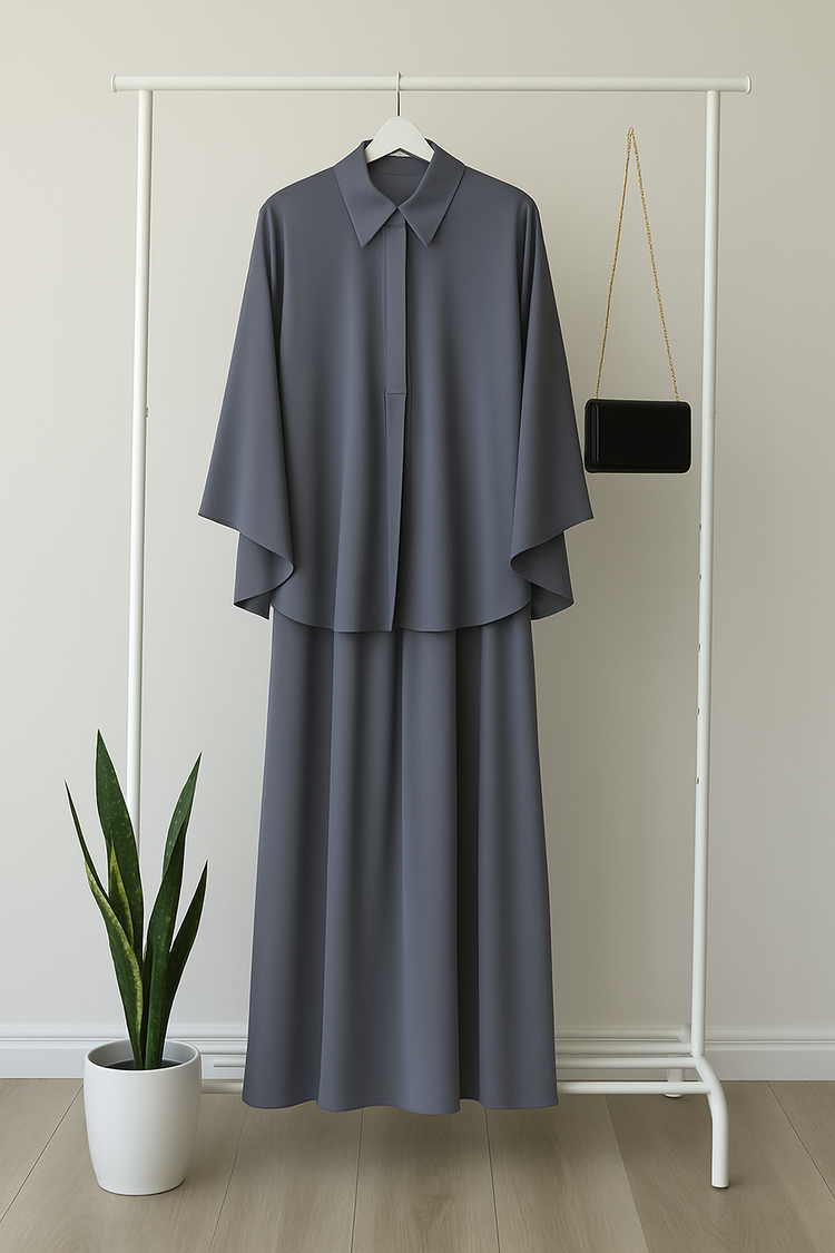 Elegant Double Georgette Maxi with Cape Overlay