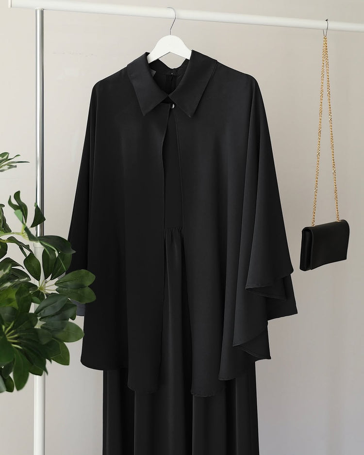 Elegant Double Georgette Maxi with Cape Overlay