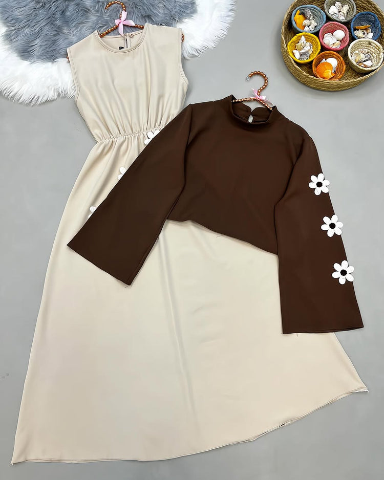 Elegant 2-Piece Double Georgette Dress with Floral Sleeve Details