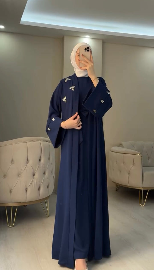 Embroidered Double Georgette Open Abaya Set with Inner Dress