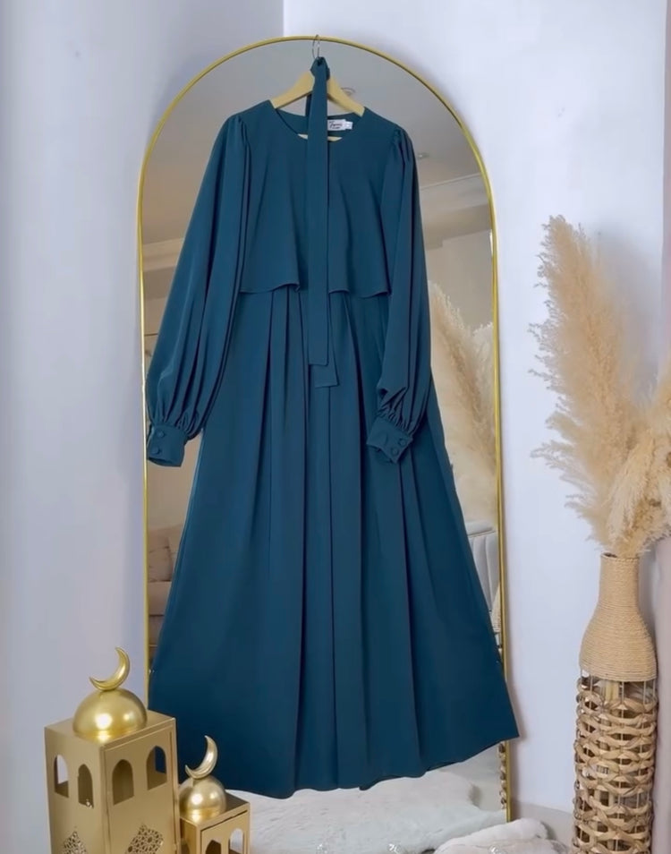 Flowy Double Georgette Dress with Draped Sleeves